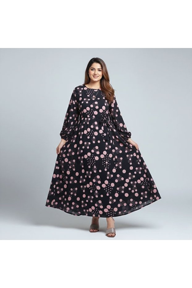 Women's Round neck Long sleeve Maxi Dress