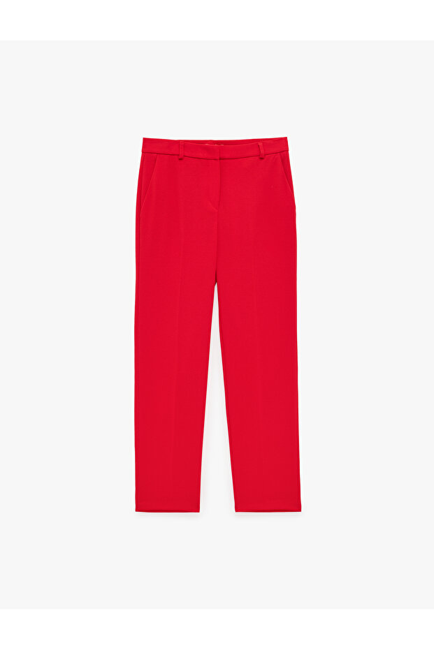 High Waist Regular Fit Crepe Fabric Ankle Length Cigarette Pants with Pockets
