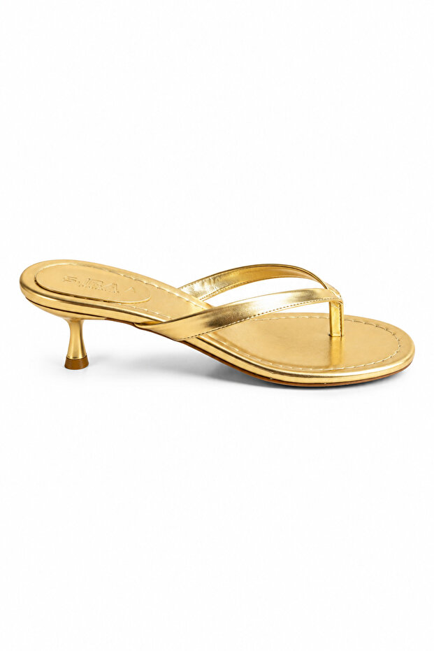 Vela Gold Flip-Flop Heeled Slippers