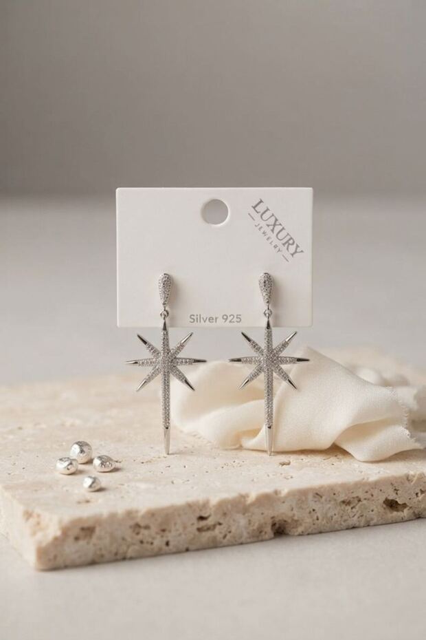 Silver Color Polar Star Model Zircon Stone Women's Earrings