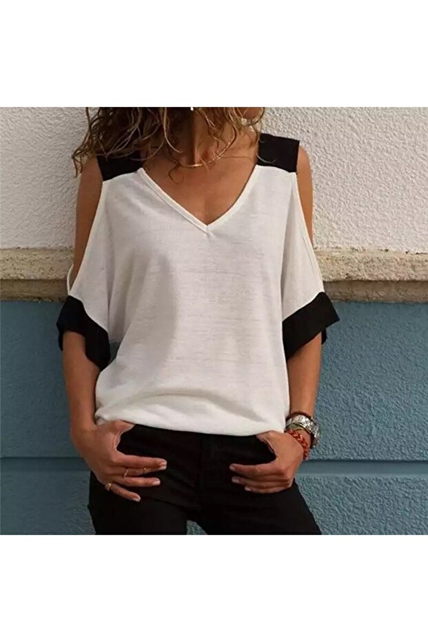 Women's White V-Neck Blouse