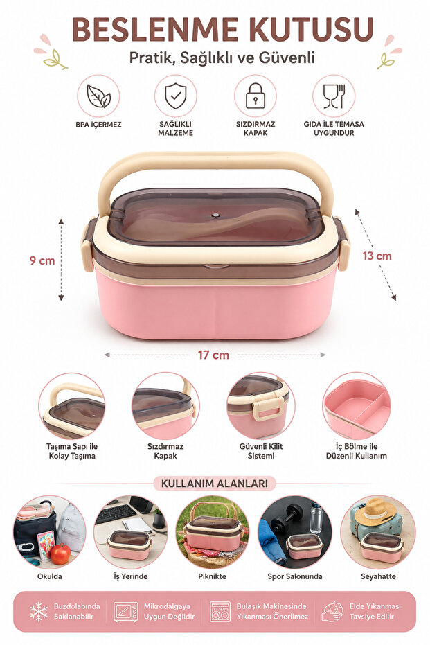 Leak-Proof Lunch Box with Compartments Pink Storage Container