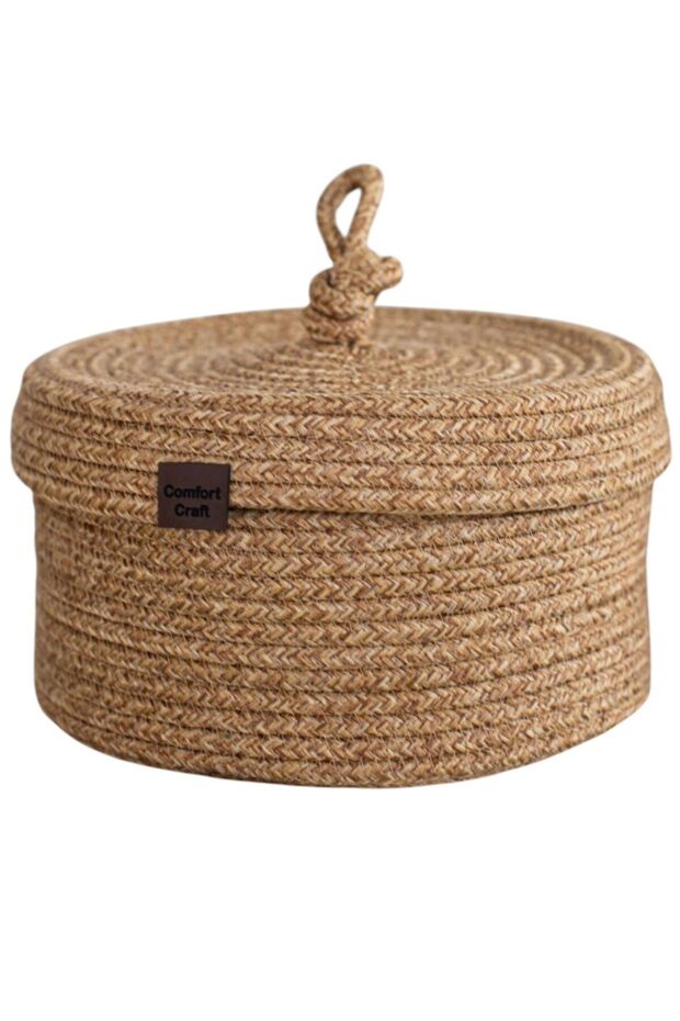 Round Basket with Jute Cover | Handwoven Wicker Multi-Purpose Organizer (25X15 cm) - 5 Colors