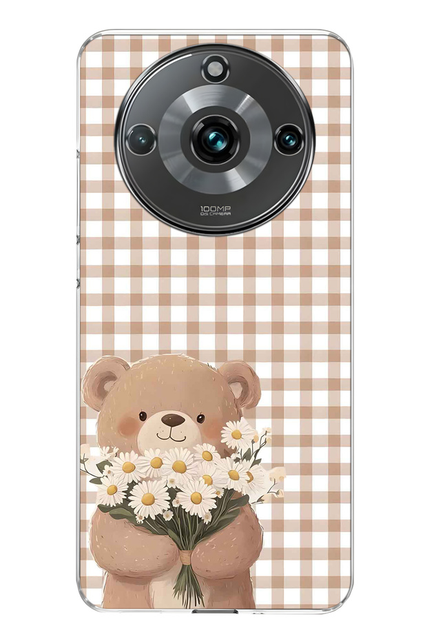Realme 11 Pro / 11 Pro Plus Compatible Transparent Phone Case with Flower Bouquet and Teddy Bear Pattern