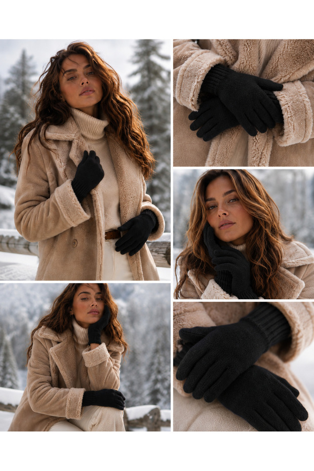 Black Long Ankle-Length Knitwear Winter Women's Gloves Eld55
