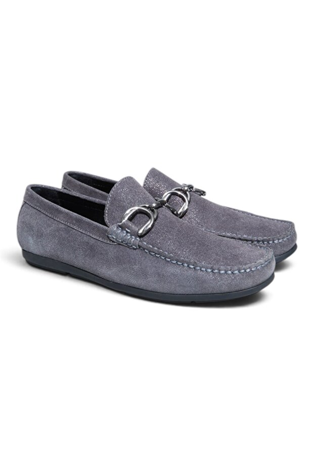 Gray Color Laceless Genuine Leather Men's Shoes
