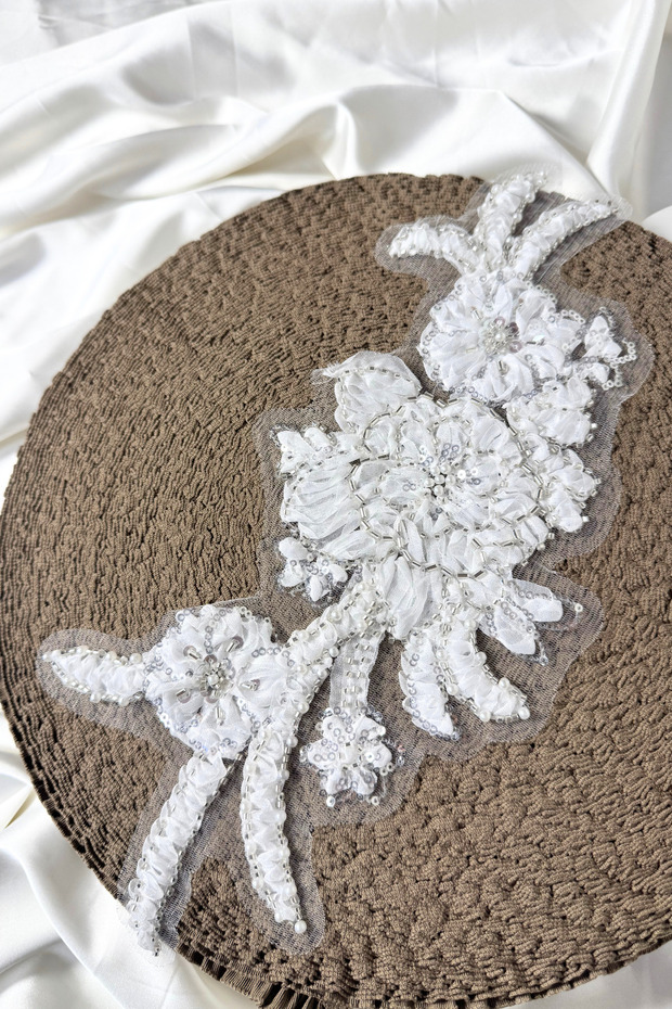 Beaded and Sequin Embroidered Floral Applique