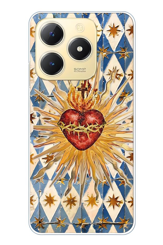 Realme C61 / C63 Compatible Vintage Sun and Heart Pattern Transparent Phone Case