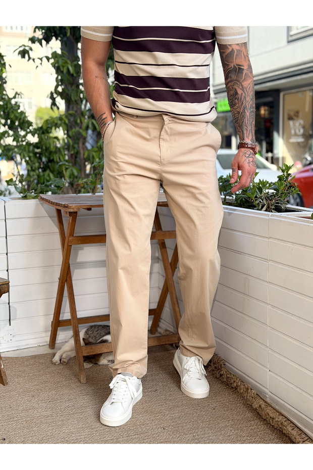 Regular Fit Gabardine Hidden Button Trousers