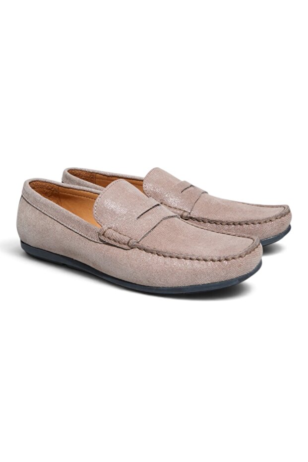 Beige Coco Suede - Eg Beige Color Laceless Genuine Leather Men's Shoes Eg
