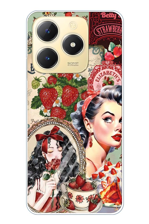Realme C61 / C63 Compatible Retro Women's Collage Pattern Transparent Phone Case