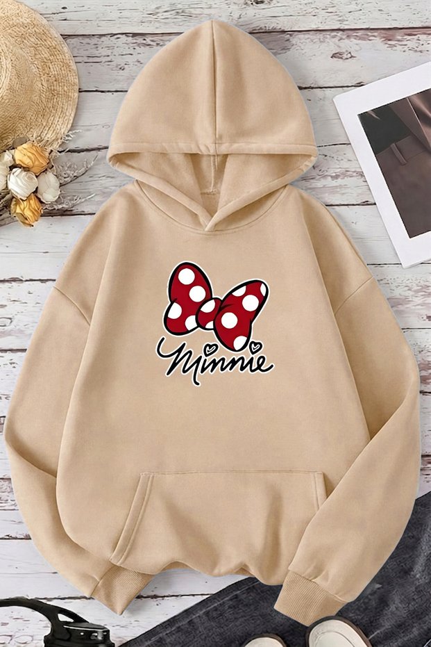 Unisex Minnie Printed Oversize Hoodie Hooded Sweatshirt