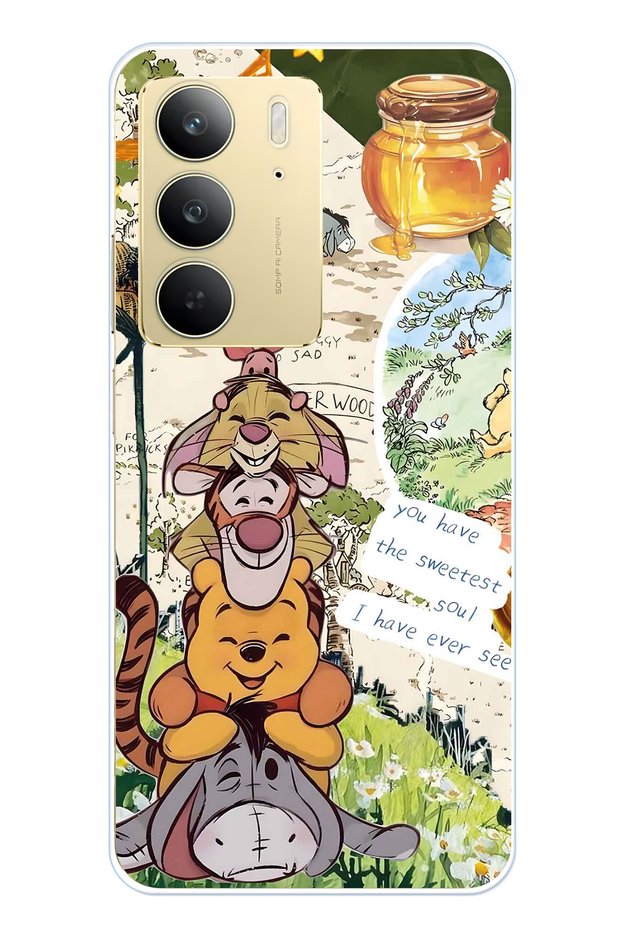 Realme C75 Compatible Vintage Winnie Pooh Collage Patterned Transparent Phone Case