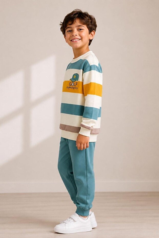 Boys' Striped Patterned School Daily Tracksuit Set Esf7036