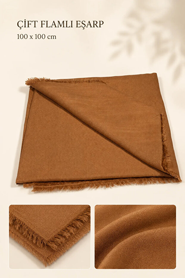 Double Flared Scarf 100X100 cm |   Tasseled Solid Color Women's Shawl and Scarf - Camel