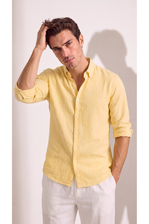 Men's Long Sleeve Buttoned Collar Textured Slim Fit Shirt