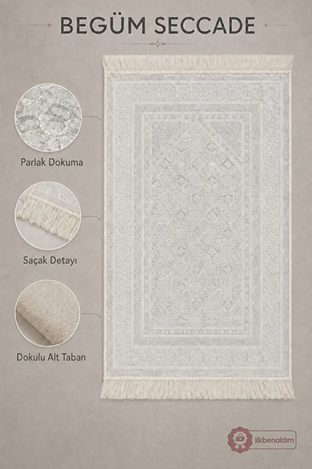 Begüm Woven Prayer Rug with Fringes and Textured Bottom Base | White