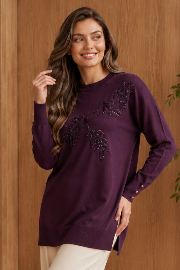 Patterned Mercerized Tunic N3385 Plum