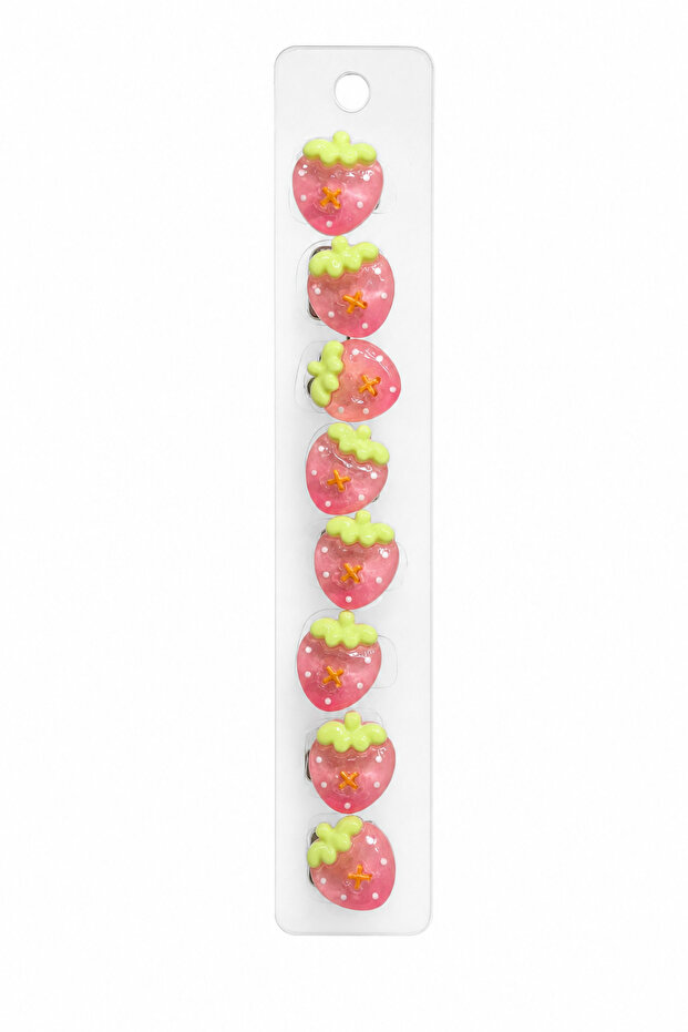Pink Children's Hair Clip Set with Strawberry Figures - 8 Pieces Cute Design