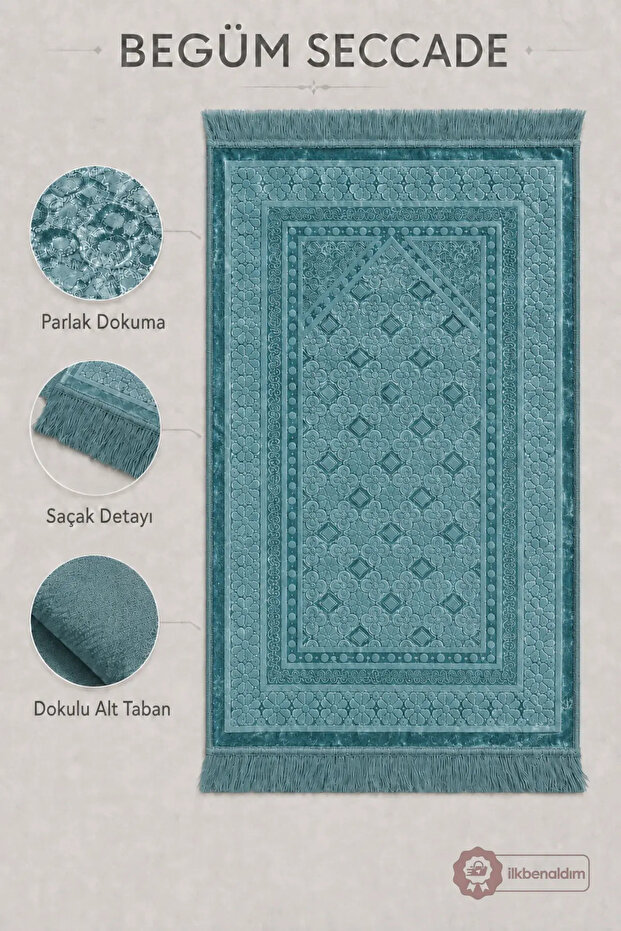 Begüm Woven Prayer Rug with Fringes and Textured Bottom Base | Turquoise