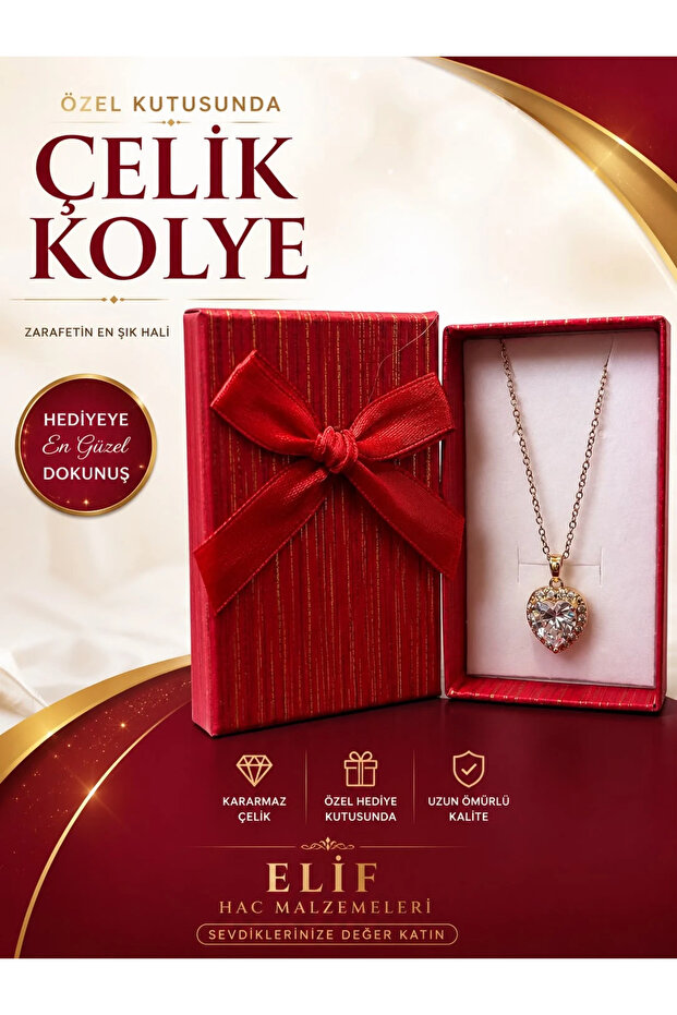 Heart Solitaire Model Steel Necklace, Non-Tarnish Gift in Special Box
