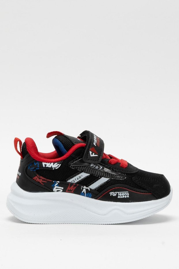 Children's Velcro Smart Lacing Sports Shoes Black - Red