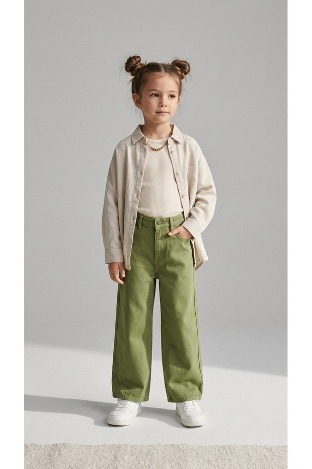 Girl's Comfortable Cut Pants Green Trousers 9/14 Years