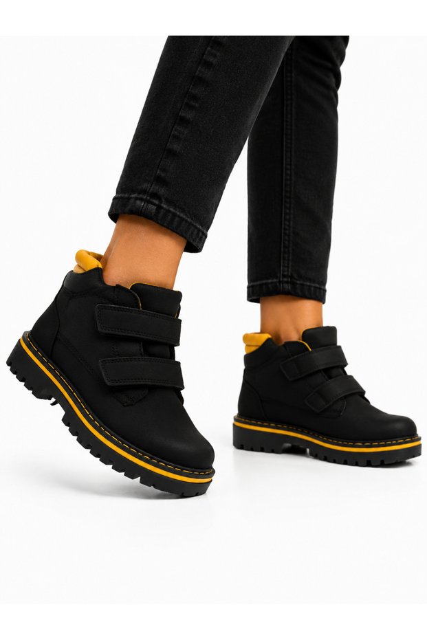 Double Velcro, Fleece Inside, Non-Slip Sole Children's Boots Black - Yellow