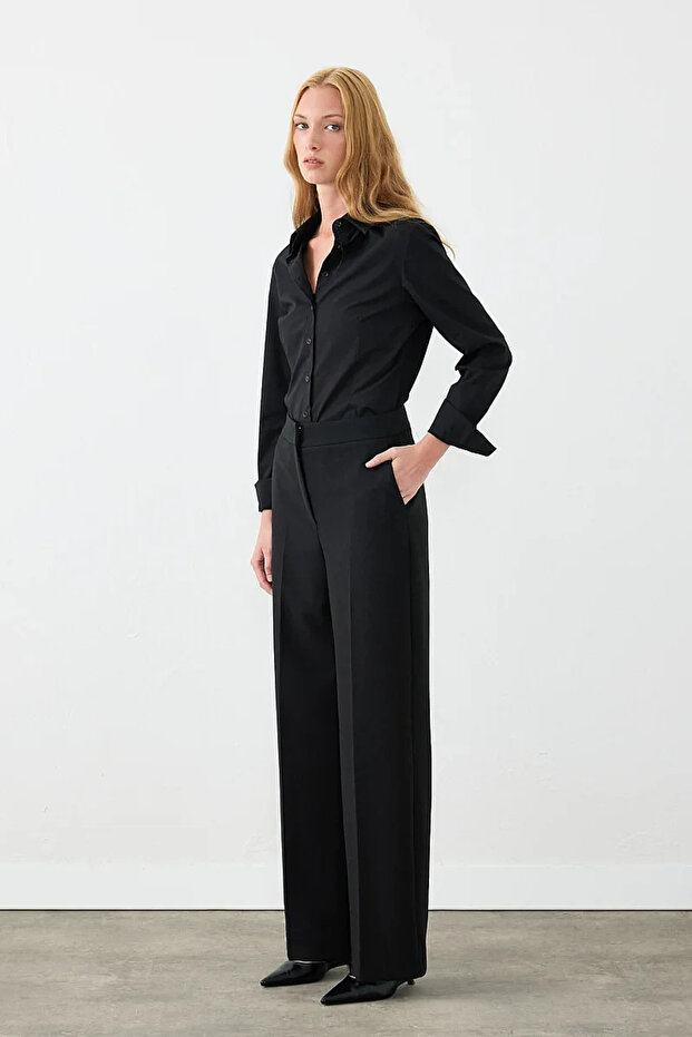 Crepe Lycra Palazzo Trousers - Black