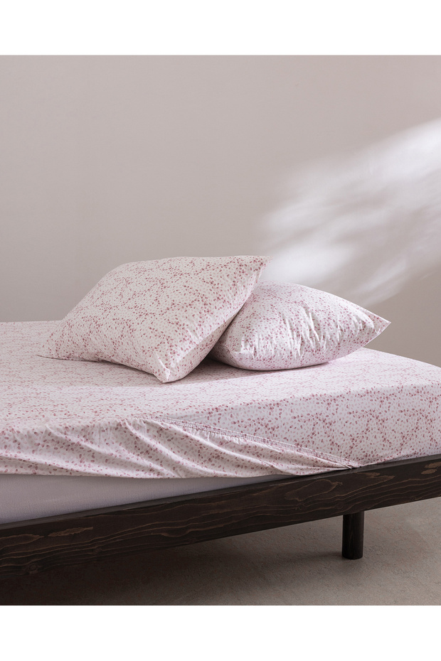 Octave single 100% cotton ranforce printed elastic sheet set - powder