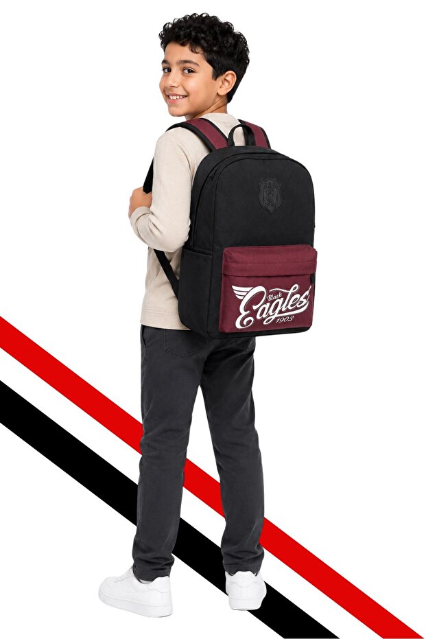 Bjk burgundy pocket eagles printed backpack