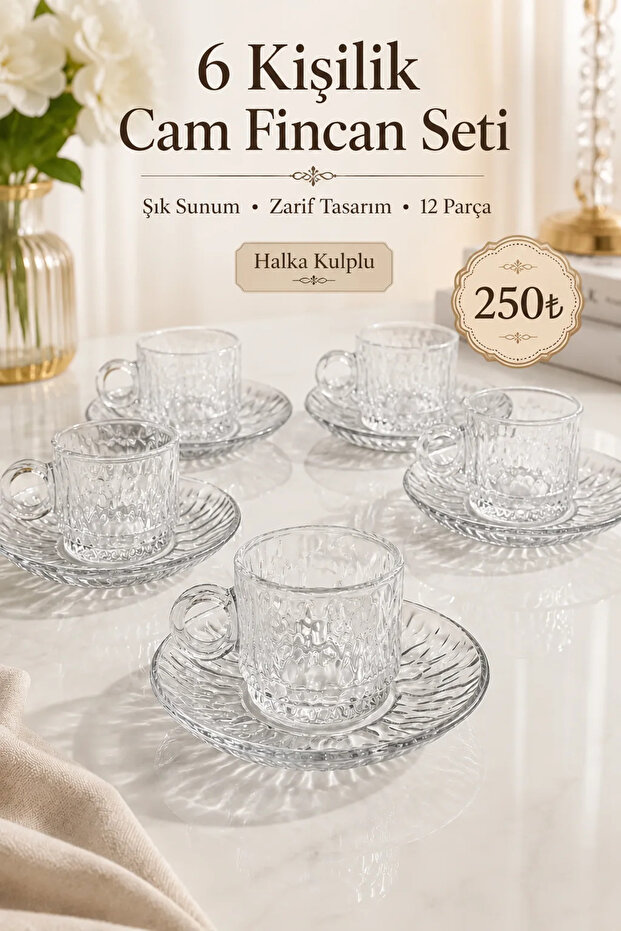 6-Person Glass Coffee Cup Set with Ring Handles – Coffee Mug Set