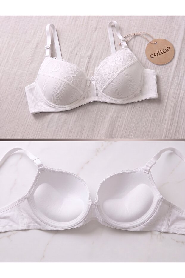 Cotton Classic Supportive Removable Strap White Padded Push up Bra