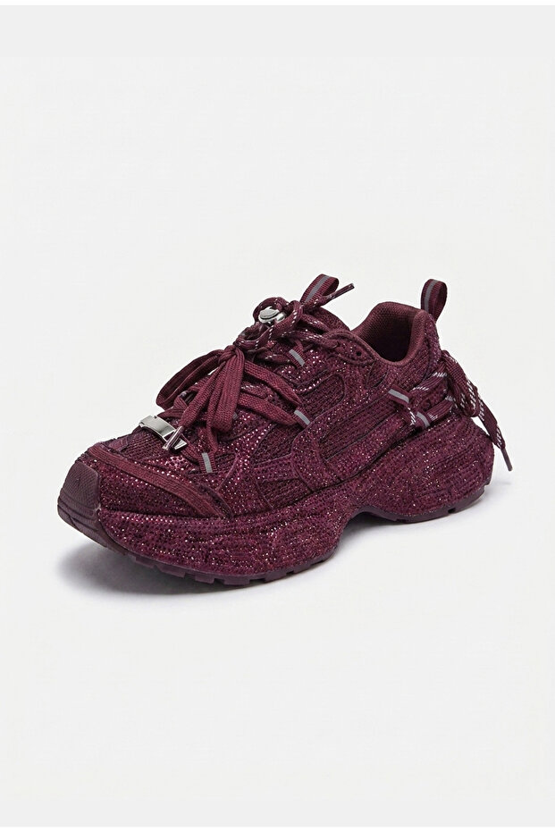 Women's Burgundy T11 Imported Sparkling Stone-Coated Special Design Sneaker Shoes