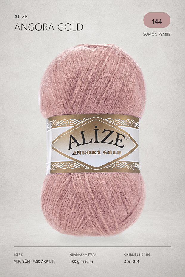 Angora Gold 20% Wool Hand Knitting Yarn 144 Salmon Pink