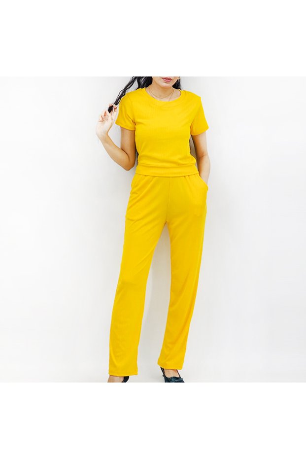Women's Yellow Two-Piece Shorts Set
