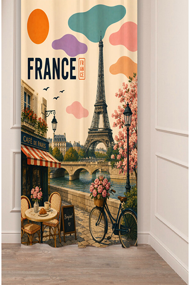 France Paris Patterned Digital Printed Background Curtain