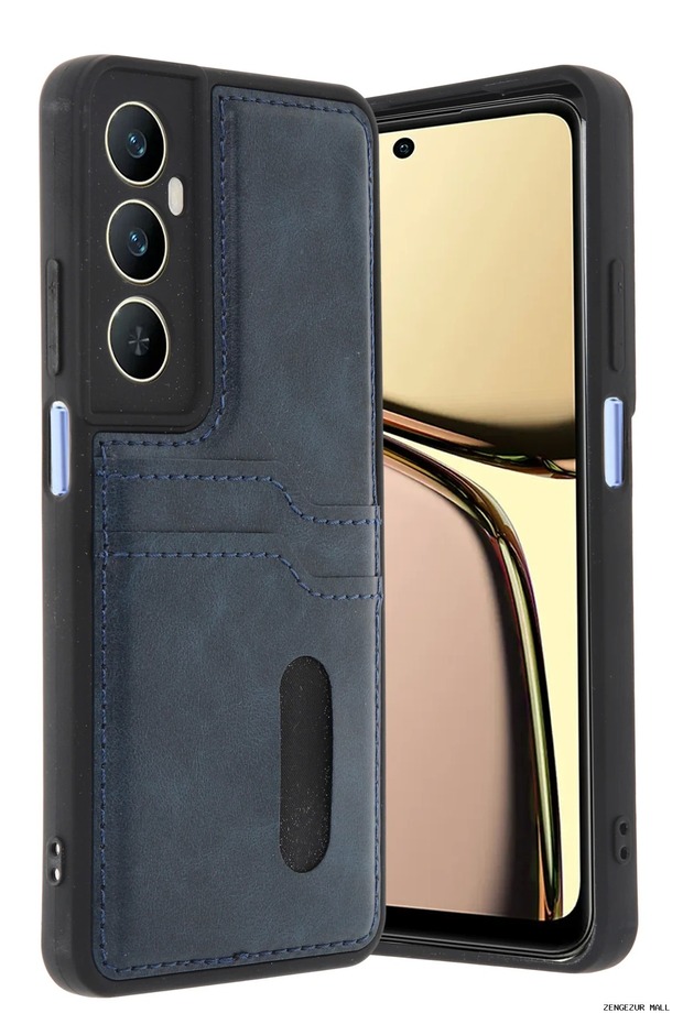 Zngzrmll Realme C65 Sara Leather Case with Business Card Holder (200815) - Navy Blue