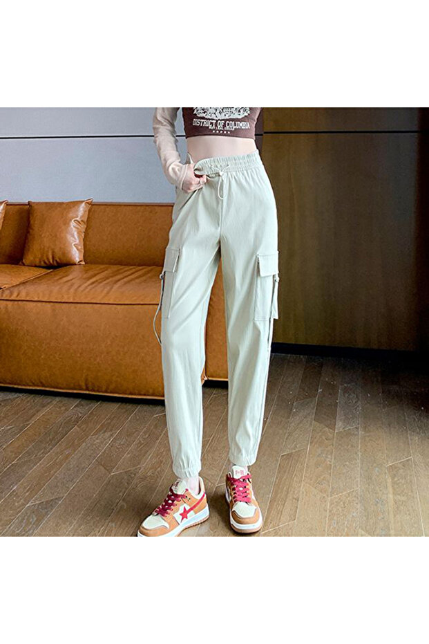 Women's Light Green Cargo Jogger Trousers