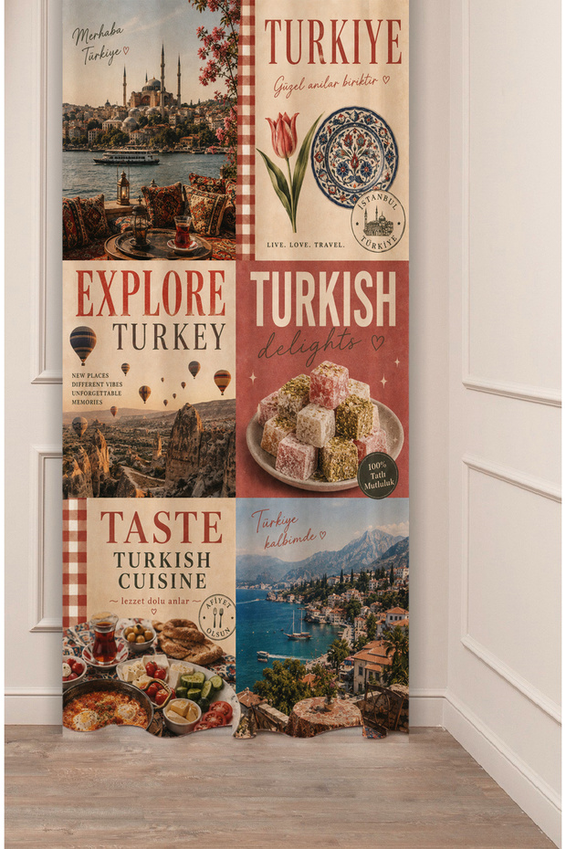 Explore Turkey / Istanbul and Cappadocia Scenic Vintage Collage Digital Printed Background Curtain
