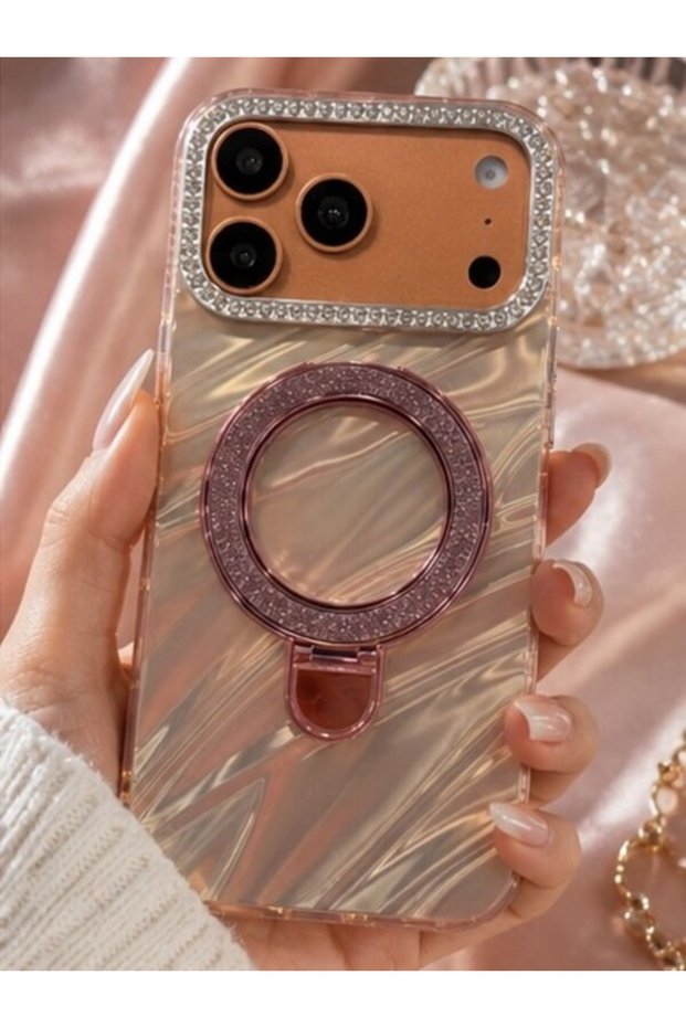 iPhone 17 Pro Max Compatible Premium Stone Glossy Pearlescent Case with Stand – Camera Frame, Stylish Design, Shock Absorbing
