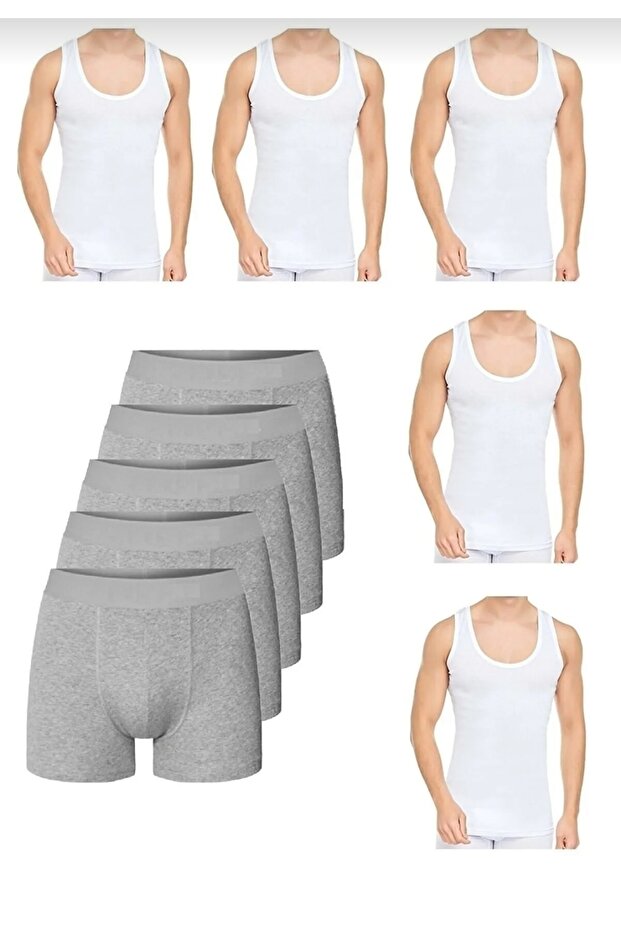 Tutku-Men's Cotton Lycra 5 Boxers 5 Undershirts