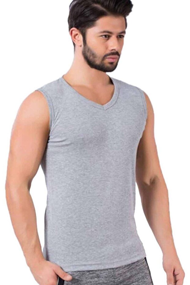 Pack of 3 Men's Gray Color V-Neck Undershirt Sports Undershirt
