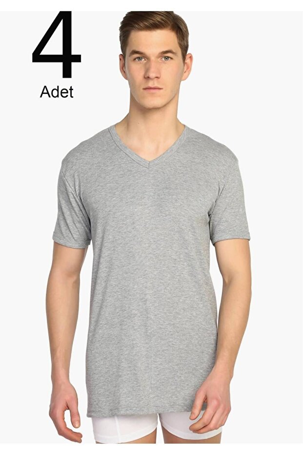 Tutku-Men's Gray 4-Pack Ribbed V-Neck Undershirt Elf568Tccm4 New Season