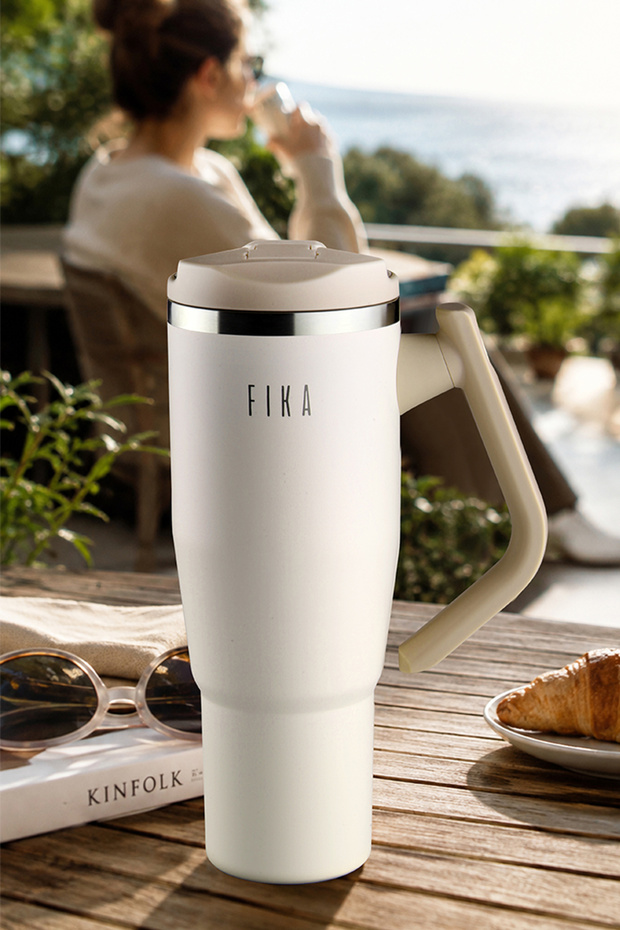 Fika Lumi Patented Leak-Proof Steel Thermos with Rotating Handle 1200 ml - Beige