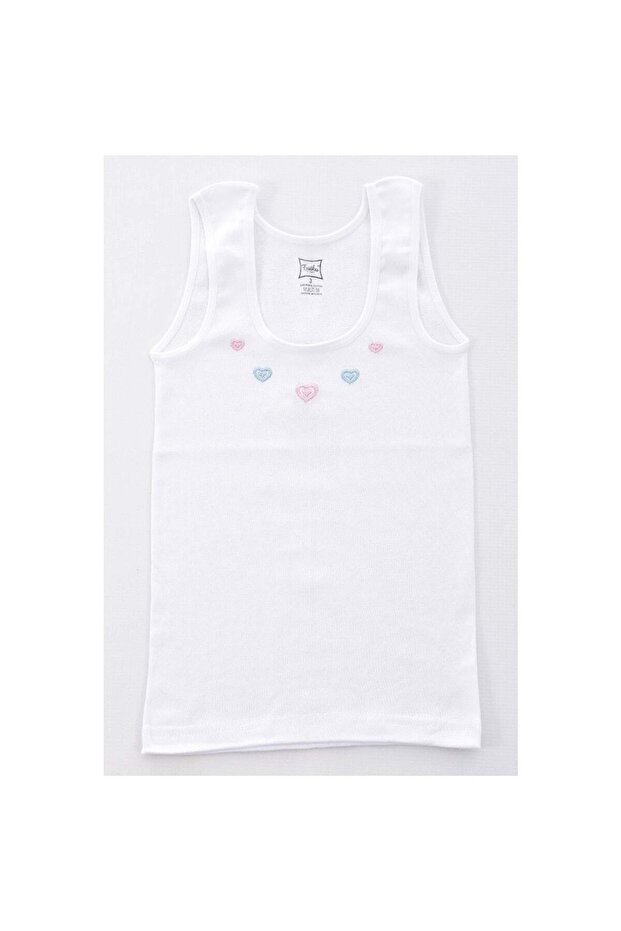 Tutku-Girl's Wide-Strapped Embroidered 3-Piece Undershirt - 6-7 Years Old
