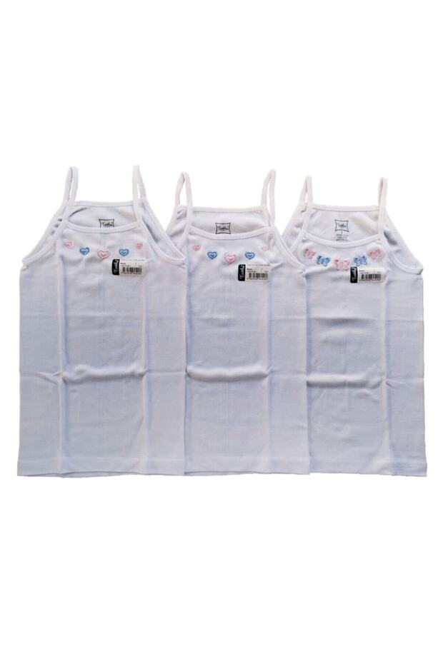 Pack of 3 Embroidered Colorful Cotton Rope Strap Girls Undershirt