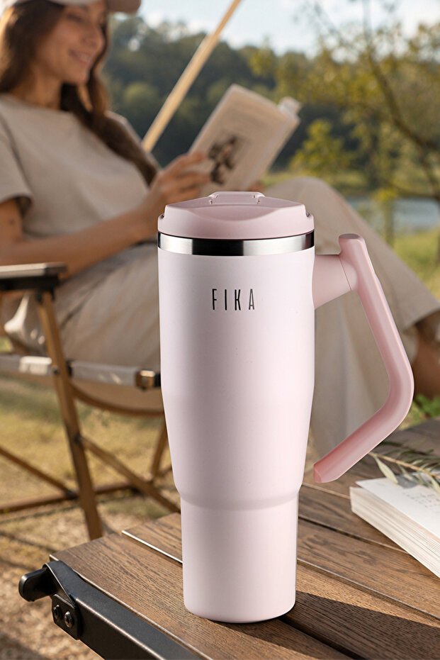 Fika Lumi Patented Leak-Proof Steel Thermos with Rotating Handle 1200 ml - Pink