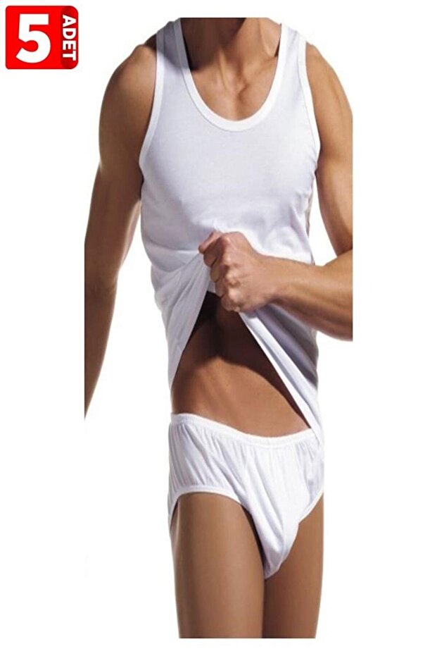 Tutku-Men's White 5-Pack Cotton Classic Undershirt & Briefs Set