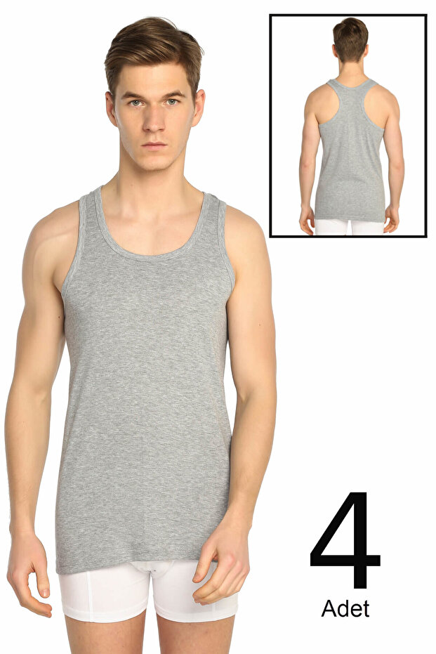 Tutku-Men's Gray 4-Pack Ribbed Sports Undershirts Elf568T0118Ccm4
